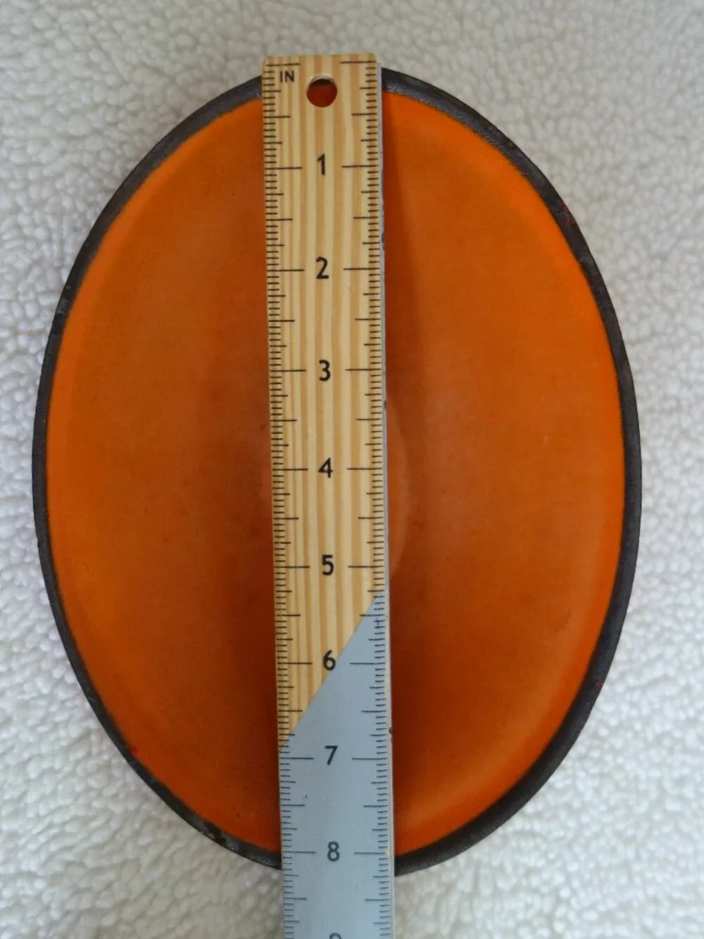 Vntg DESCOWARE Belgium Made Small Cast Iron Orange Flame Oval Lid (Lid Only)